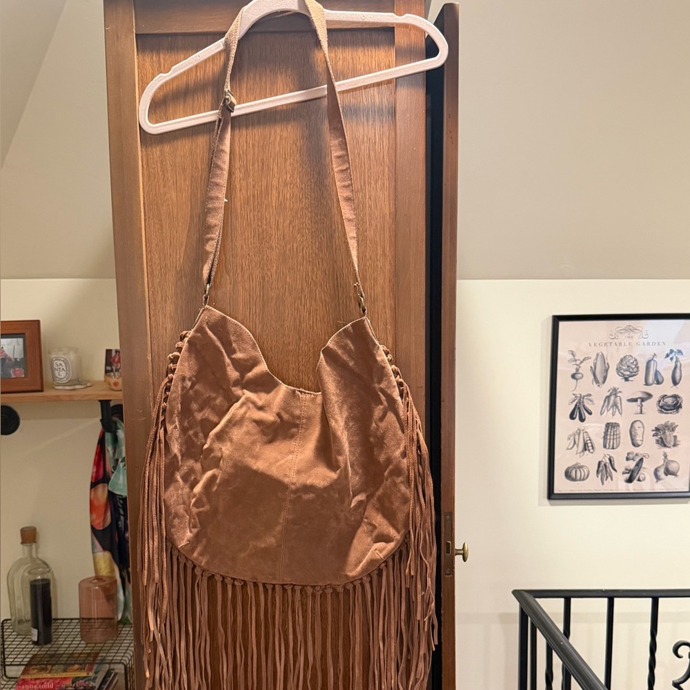Fringe Suede Hobo Bag in Brown